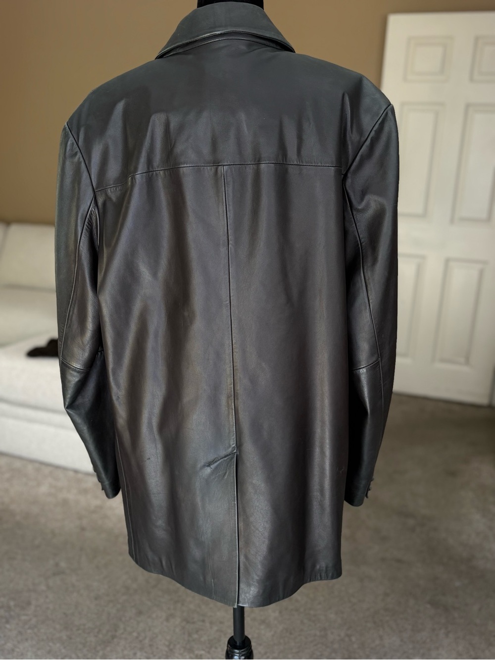 Vintage Cole Haan Men's Black Leather Button-Front Coat size L - Picture 2 of 9